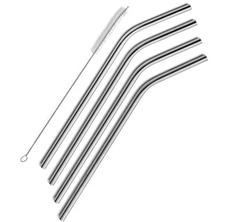 Çelik Pipet Paslanmaz Çelik Metal Meşrubat Pipeti Ve Pipet Temizleme Fırçası Seti 5 Parça