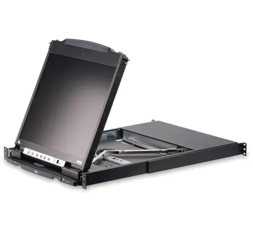 Çift Sürgülü Kasaya Sahip, 1U yüksekliğinde, kabin tipi, 19" LCD Ekran, Touchpad’i ve Türkçe Klavye&#039;si Bulunan, 16 Port PS/2-USB KVMP™ (Periferi/ Çevre Cihazlarla (USB) Bağlantı Kurabilir) Switch