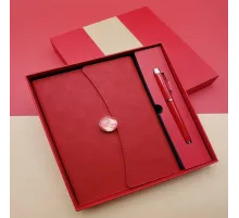 Çizgili Defter Ve Metal Kalem Seti Kırmızı