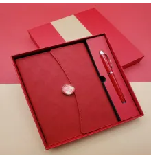 Çizgili Defter Ve Metal Kalem Seti Kırmızı