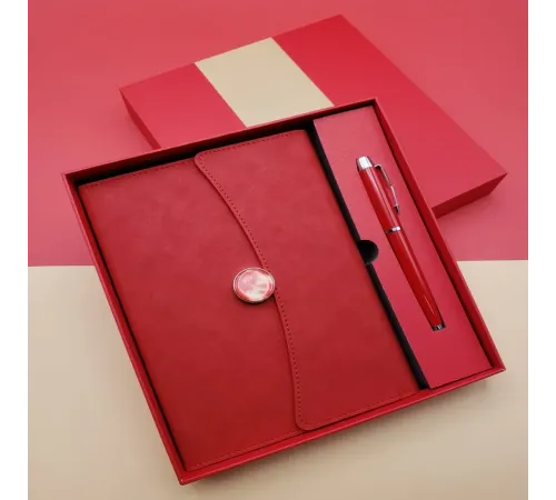Çizgili Defter Ve Metal Kalem Seti Kırmızı