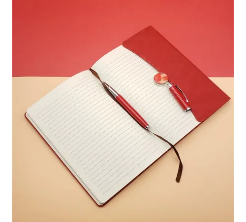 Çizgili Defter Ve Metal Kalem Seti Kırmızı