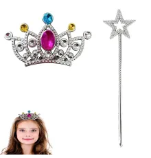 Çocuklar İçin Taraklı Prenses Tacı ve Prenses Yıldız Asa Seti Gümüş