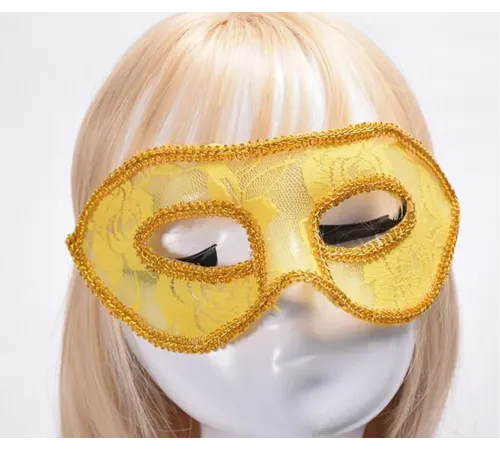 Dantel Tül Malzemeden İmal Sarı Renk Balo Parti Maskesi Venedik