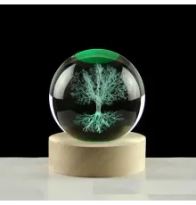 Dekoratif Ağaç Tasarımlı Ahşap Altlıklı Işıklı Cam Küre 6 Cm MZ4-2331