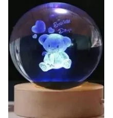 Dekoratif Ayıcık Tasarımlı Ahşap altlıklı Işıklı Cam Küre Büyük Boy Cam:8cm Ahşap:2cm