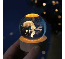 Dekoratif Küçük Prens Tasarımlı Ahşap Altlıklı Işıklı Cam Küre BÜYÜK BOY Cam:8cm Ahşap:2cm