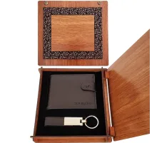 Deri Ahşap Kutulu Cüzdan ve Anahtarlık Set