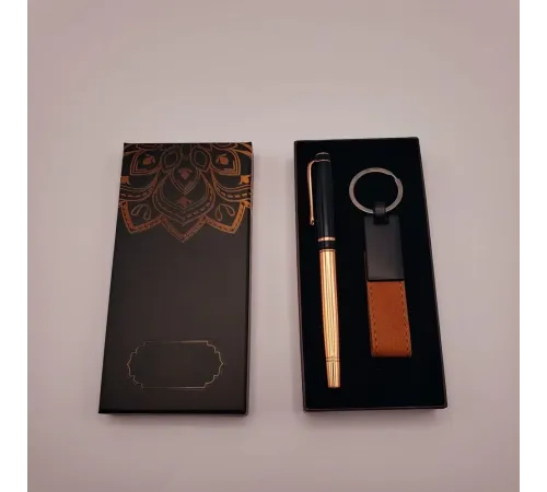 Deri Anahtarlık Ve Bakır Roller Kalem Seti