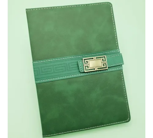 Deri Kapaklı Çizgili Not Defteri Yeşil