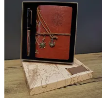 Deri Pusula Tasarımlı Defter Ve Metal Kalem Seti