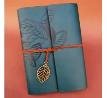 Deri Yaprak Desenli Petrol Mavisi Defter