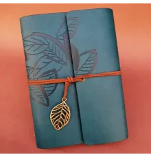 Deri Yaprak Desenli Petrol Mavisi Defter