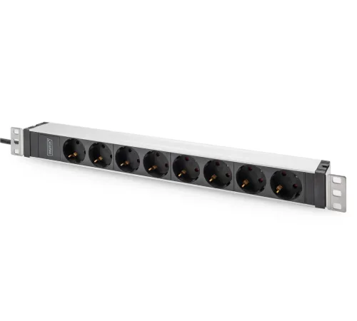 Digitus 1U Aluminyum PDU, 19" Rack Kabine Monte Edilebilir, 8 x priz çıkışlı, 2 metre güç kablolu, C320 priz yuvası, voltaj değeri 250 VAC 50 / 60 Hz, akım 16A, maksimum güç 4000 W<br>
Digitus 1U Aluminium PDU, 19" Rackmountable, 8 x safet