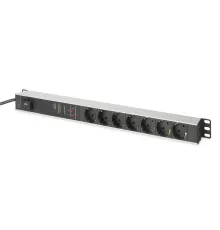Digitus 1U Alüminyum PDU/Power Distribution Unit (Elektrik Güç Dağıtım Ünitesi), Kabin Tipi, 16A, 4000W, 250VAC 50/60Hz, 7 x CEE 7/7 priz, 2 metre kablolu