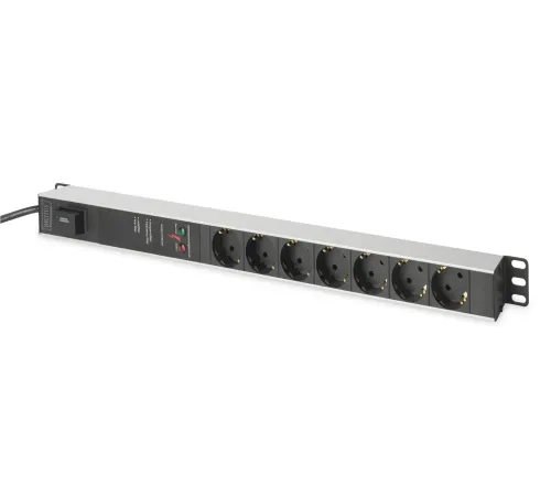 Digitus 1U Alüminyum PDU/Power Distribution Unit (Elektrik Güç Dağıtım Ünitesi), Kabin Tipi, 16A, 4000W, 250VAC 50/60Hz, 7 x CEE 7/7 priz, 2 metre kablolu