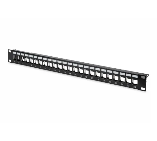 Digitus 24 Port Boş Patch Panel, Zırhlı, 1U Yüksekliğinde, Siyah Renk<br>
Digitus Modular Patch Panel, Shielded, 24-port, blank, 1U, rack mount, color black (RAL9005)