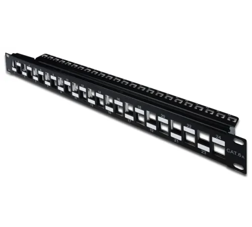 Digitus 24 Port Boş Patch Panel, Zırhlı/Zırhsız Keystone Jack Takılabilir, 1U Yüksekliğinde, Port&#039;ların Yerleşimi Zikzaklı, RAL 9005 renk