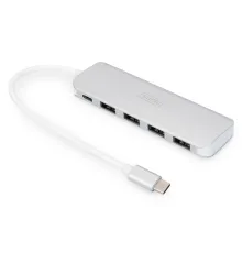 Digitus 4 Port USB 3.0 Hub, 4 x USB 3.0 USB-A Dişi Konnektör (USB çevre ürünü), 1 x USB Tip C PD (Power Delivery) port, 1 x USB Tip C erkek port (bilgisayar bağlantısı için), alüminyum, Mac ve Windows destekler
