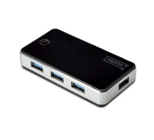 Digitus 4 Port USB 3.0 Hub, siyah/gümüş renk, plastik, güç adaptörlü