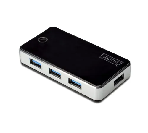 Digitus 4 Port USB 3.0 Hub, siyah/gümüş renk, plastik, güç adaptörlü