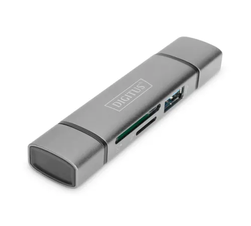 Digitus Çift Kart Okuyucu Hub, USB-C™ / USB 3.0, OTG ( Combo Kart Okuyucu Hub (USB-C + USB 3.0),  1 x SD, 1 x MicroSD, 1 x USB 3.0, gri renk)<br>
Digitus Dual Card Reader Hub USB-C™ / USB 3.0, OTG ( Combo Card Reader Hub (USB-C+USB 3.0) 1x SD, 1x Mi