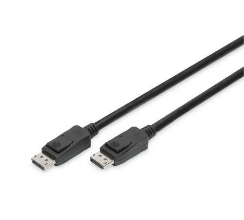 Digitus DisplayPort (DP) Bağlantı Kablosu, DP Erkek <-> DP Erkek, 5 metre, kilit mekanizmalı, Ultra HD 8K, DP 1.3/1.4, siyah renk