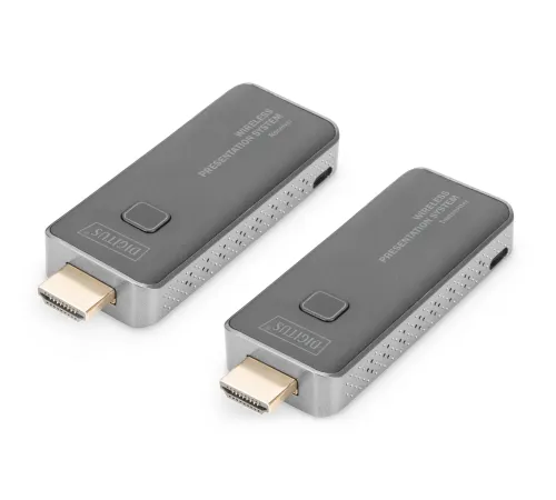 Digitus Kablosuz Sunum Sistemi, 50 metre, Verici (Transmitter) ve Alıcı (Receiver) Ünite dahil, Genişleyebilir yapı<br>
Digitus Wireless Presentation System, 50 m, Dongle, Cascade up to 16 unit