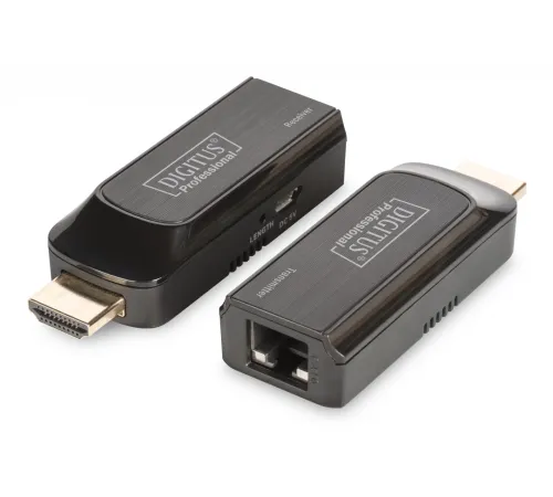 Digitus Mini HDMI Sinyal Uzatma Cihazı,  Alıcı (Receiver) ve Verici (Transmitter) Birim dahil, 50 metre, güç beslemesi için USB kablo kullanır