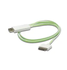 Digitus Senkronizasyon ve Şarj için FLUX CONNECT Işıklı Kablo, Apple Dock erkek <-> USB A erkek 0.90 metre, AWG28, beyaz renk, iPod, iPhone için ideal