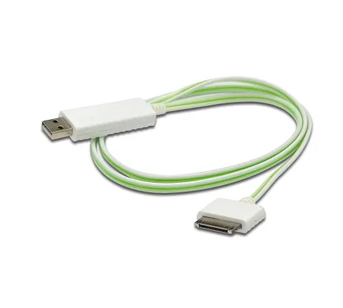 Digitus Senkronizasyon ve Şarj için FLUX CONNECT Işıklı Kablo, Apple Dock erkek <-> USB A erkek 0.90 metre, AWG28, beyaz renk, iPod, iPhone için ideal