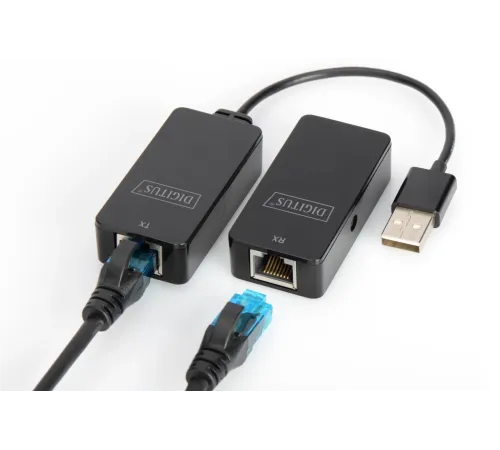 Digitus USB 2.0 Mesafe Uzatma Cihazı, CAT 6/6A/7 AWG23 S/FTP ya da F/FTP kablo kullanıldığında maksimum mesafe 50 metre