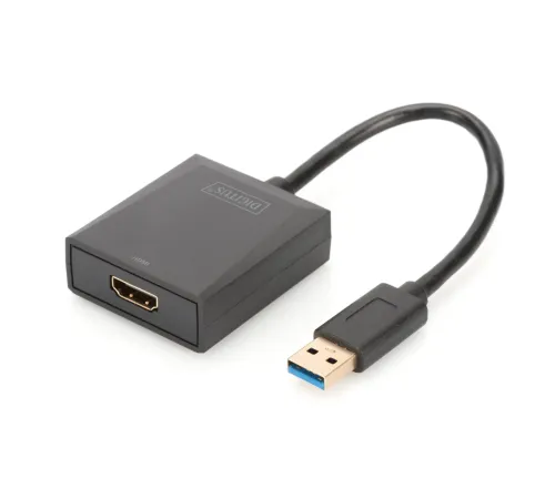 Digitus USB 3.0 <-> HDMI Grafik Adaptörü<br>
Giriş: 1 x USB 3.0 USB-A erkek<br>
Çıkış: 1 x HDMI A (19-pin) dişi  (Full HD, 1080p)<br>
Plastik