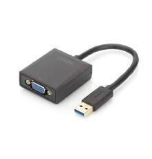 Digitus USB 3.0 <-> VGA Grafik Adaptörü<br>
Giriş: 1 x USB 3.0 USB-A erkek<br>
Çıkış:  1 x VGA (HD15) dişi (Full HD, 1080p)<br>
Plastik