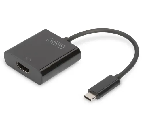 Digitus USB 3.1 (Gen. 1) (USB Tip C) <-> HDMI Grafik Adaptörü<br>
Giriş: 1 x USB Tip C erkek (bilgisayar bağlantısı için)<br>
Çıkış: 1 x HDMI A (19 pin) dişi (Ultra HD, 4K, 3840 x 2160p@30Hz)<br>
Plastik