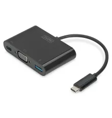 Digitus USB 3.1 (Gen. 1) (USB Tip C) <-> VGA Grafik Adaptörü<br>
Giriş: 1 x USB Tip C erkek (bilgisayar bağlantısı için)<br>
Çıkış:<br>
1 x Şarj özellikli USB Tip C (PD 2.0) dişi (60W)<br>
1 x USB 3.0 USB-A dişi (mobil cihazl