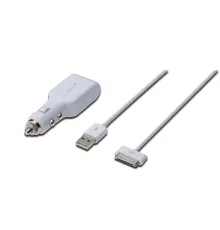 Digitus USB Araç İçi Çakmaklık Şarj Adaptörü  ve Şarj Kablosu,  1 x USB port, Giriş: 12-24V Çıkış: 5V + Apple 30pin Erkek - USB A Erkek Kablo, 1 metre
