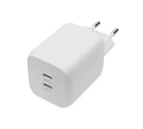 DIGITUS USB-C Mini charger, 2-Port, 65W 2x USB-C, 45W+20W, white