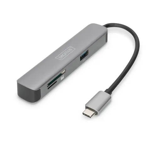 Digitus USB Tip C Docking Station, 5 Port  (USB-C™ Dock, 5 Port)<br>
1 x HDMI port (UHD çözünürlük, 4K/30 Hz) <br>
1 x USB-C™ port (notebook bağlamak için)<br>
2 x USB 3.0 port<br>
2 x Kart okuyucu (SD/MicroSD)<br>
Alüminyum&
