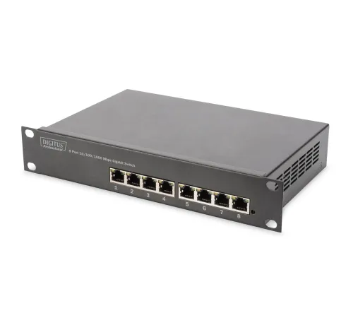Digitus Yönetilemeyen 8 port 1000Base-T Gigabit Switch, Masaüstü Tip, 10-Inch Duvar Kabinetleri için uygun<br>
Digitus 8-port Gigabit Ethernet Unmanaged Switch for use in 10-Inch Wall Cabinets