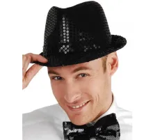 Disko Star Siyah Payetli Fötr Şapka Yetişkin Boy