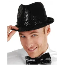 Disko Star Siyah Payetli Fötr Şapka Yetişkin Boy