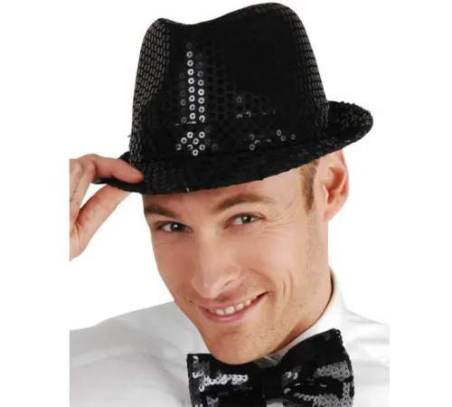 Disko Star Siyah Payetli Fötr Şapka Yetişkin Boy