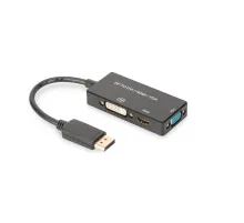 DisplayPort (DP) Çeviricisi/3 in 1 Multi-Media Kablosu<br>
Kablolu, 0.20 metre<br>
DP Erkek <-> HDMI Dişi + DVI Dişi + VGA Dişi<br>
Siyah renk, altın kaplama