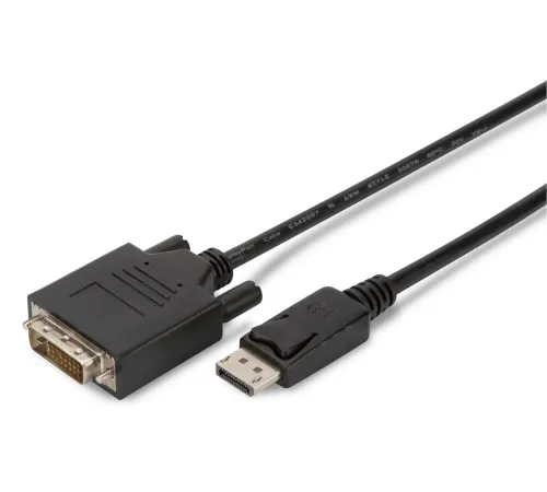 DisplayPort (DP) <-> DVI Kablosu, DP Erkek - DVI (24+1) Erkek, 5 metre, kilit mekanizmalı,   AWG28, 2x zırhlı, DP 1.1a uyumlu, UL, CE, siyah renk