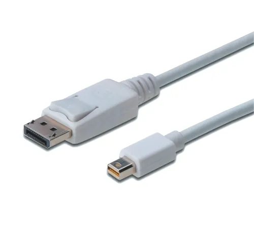 Digitus DisplayPort bağlantı kablosu, mini DP - DP St/St, 1.0m, kilitli, DP 1.1a uyumlu, beyaz