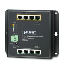 Duvar Tip Yönetilemeyen PoE+ Switch<br>
8-Port 10/100/1000Base-T (Port-1 ile Port-4 arası IEEE 802.3at/af PoE+ Injector) (Port başına 30.8 watt) (PoE Güç Bütçesi maks. 120 Watt)<br>
IP30, -10~60 Derece C<br>
IP30 8-Port Gigabit Wall-moun