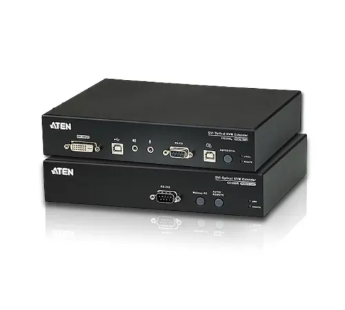 DVI Fiber Optik KVM (Keyboard/Video Monitor/Mouse) Mesafe Uzatma Cihazı, Ses (hoparlör ve mikrofon) bağlantı desteği, 600 metre, USB Konsol<br>
USB DVI Optical KVM Extender (1920 x 1200@600m)