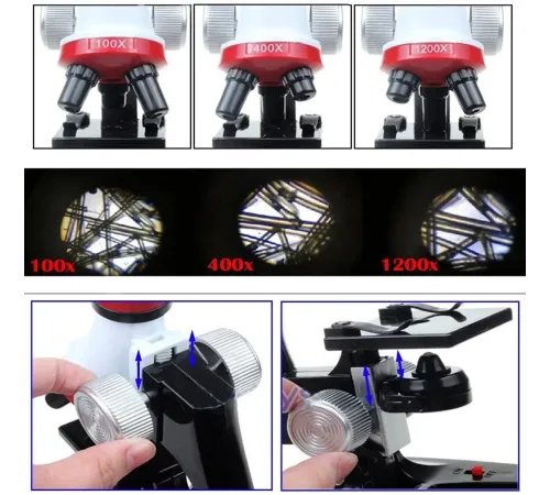 Eğitici Mikroskop Kiti Zoom Led Işıklı 100X 400X 1200X St1200X