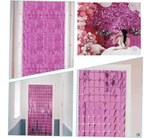 Ekstra Metalize Rose Gold Renk Disko Dikdörtgen Kesim Kapı Perdesi Dekorasyon 1x2 Metre